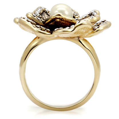 Gold Brass Ring with Synthetic Pearl in Citrine Yellow Size 7