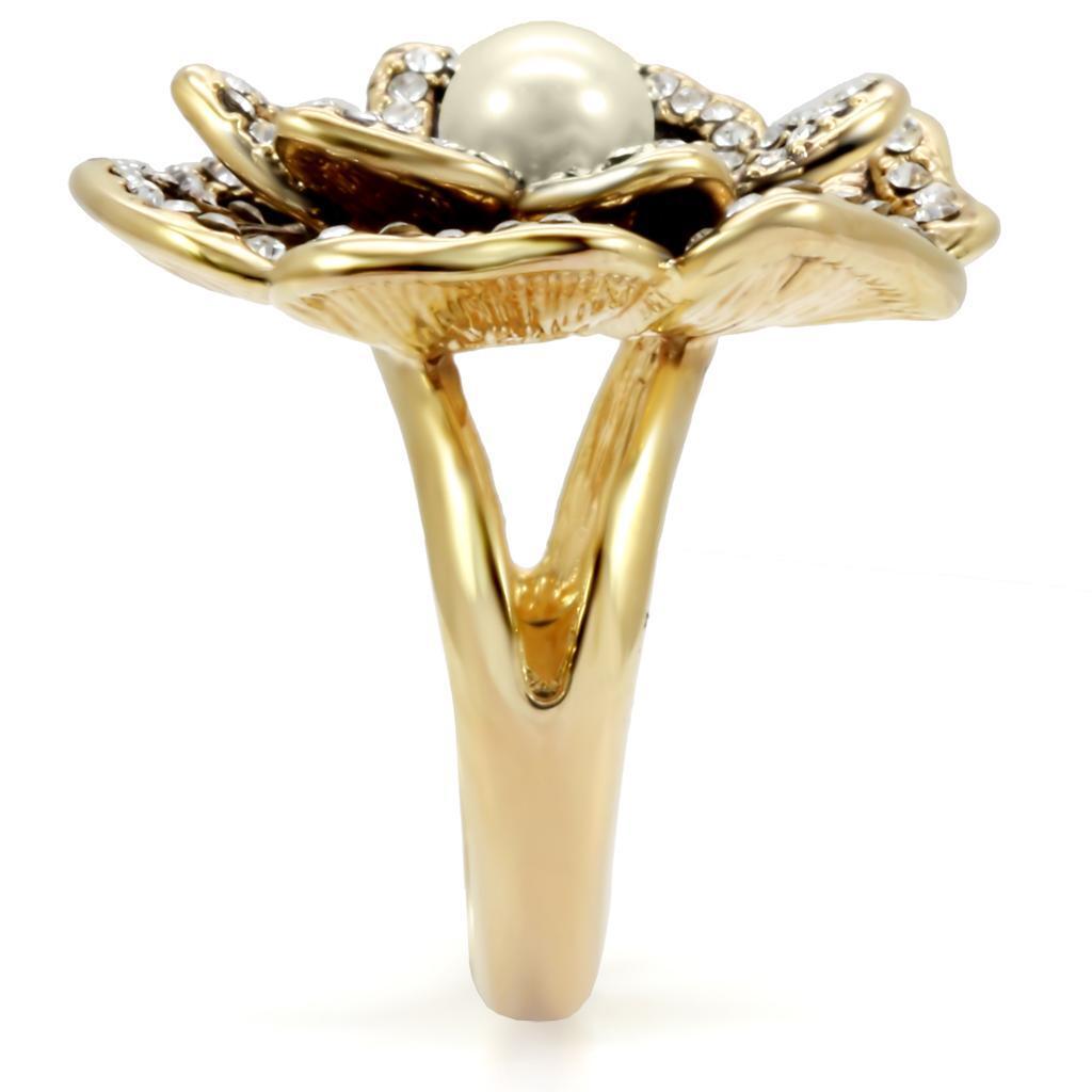 Gold Brass Ring with Synthetic Pearl in Citrine Yellow Size 7