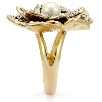 Gold Brass Ring with Synthetic Pearl in Citrine Yellow Size 7