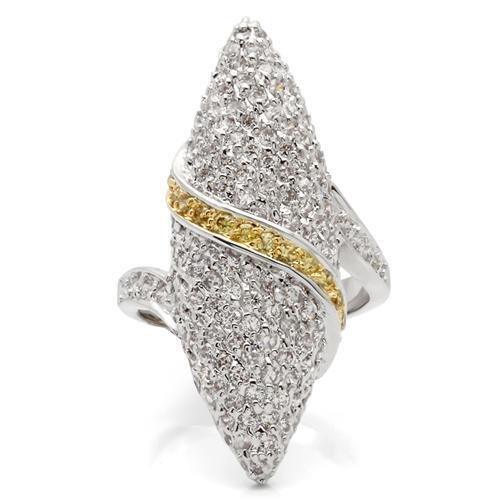 0W099 - Gold+Rhodium Brass Ring with AAA Grade CZ  in Topaz Size 7