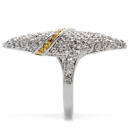 0W099 - Gold+Rhodium Brass Ring with AAA Grade CZ  in Topaz Size 7
