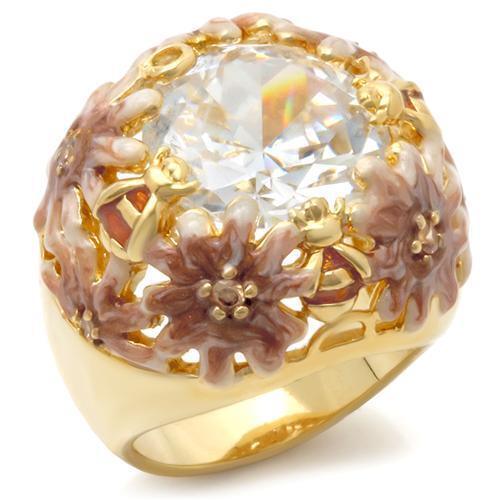 0W203 - Matte Gold &amp; Gold Brass Ring with AAA Grade CZ  in Clear Size 7