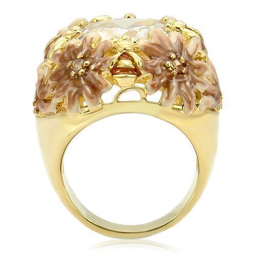 0W203 - Matte Gold &amp; Gold Brass Ring with AAA Grade CZ  in Clear Size 7