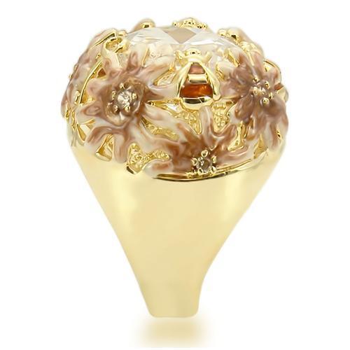 0W203 - Matte Gold &amp; Gold Brass Ring with AAA Grade CZ  in Clear Size 7