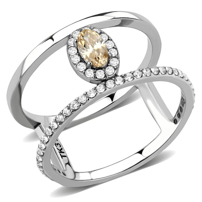 High polished Stainless-Steel Ring with AAA Grade CZ in Champagne