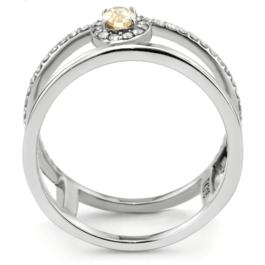 High polished Stainless-Steel Ring with AAA Grade CZ in Champagne