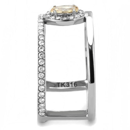 High polished Stainless-Steel Ring with AAA Grade CZ in Champagne