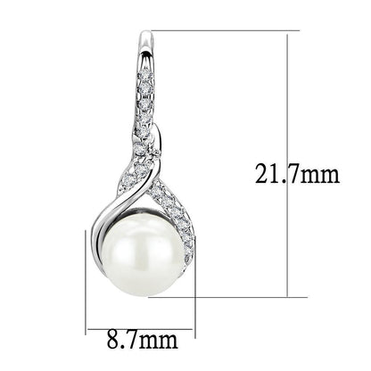 3W1478 - Rhodium Brass Earrings with Synthetic Pearl in White