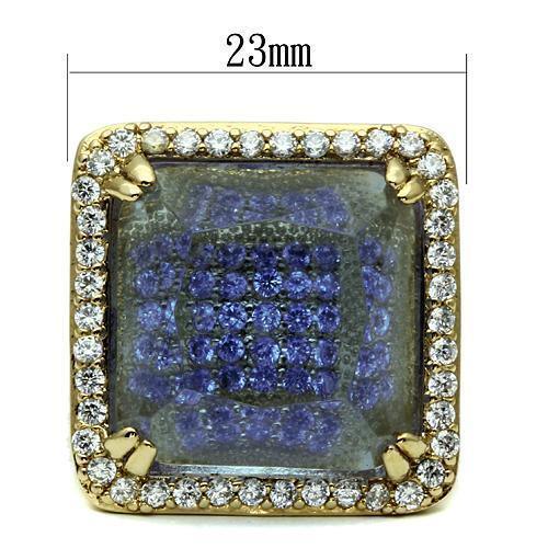LO2511 - Gold Brass Ring with Synthetic Synthetic Glass in Light Amethyst