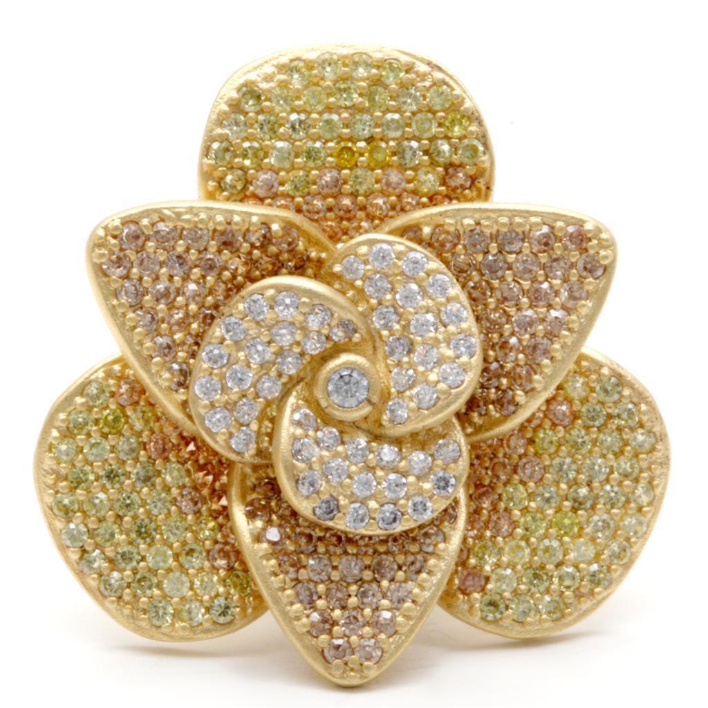 Matte Gold Brass Ring with AAA Grade CZ in Multi Color Size 5