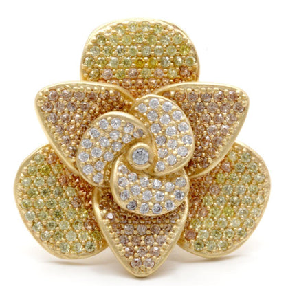 Matte Gold Brass Ring with AAA Grade CZ in Multi Color Size 5