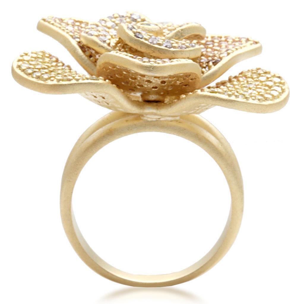 Matte Gold Brass Ring with AAA Grade CZ in Multi Color Size 5