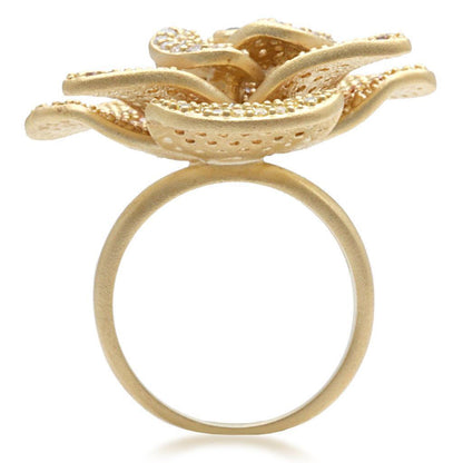 Matte Gold Brass Ring with AAA Grade CZ in Multi Color Size 5