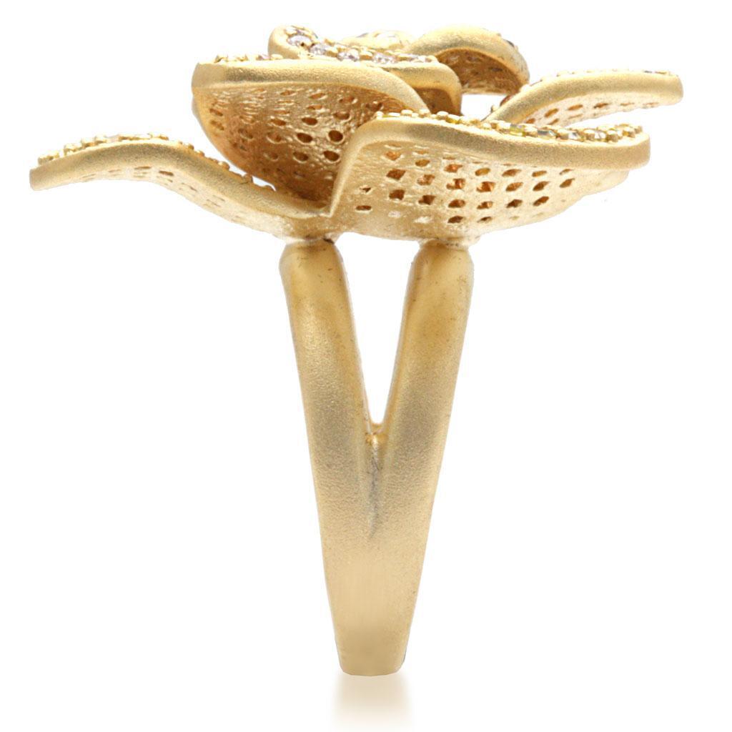 Matte Gold Brass Ring with AAA Grade CZ in Multi Color Size 5