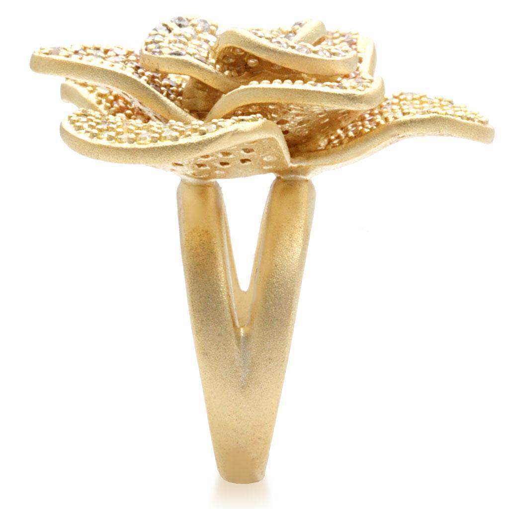 Matte Gold Brass Ring with AAA Grade CZ in Multi Color Size 5
