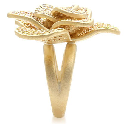 Matte Gold Brass Ring with AAA Grade CZ in Multi Color Size 5