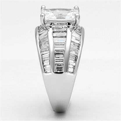 3W475 - Rhodium Brass Ring with AAA Grade CZ  in Clear