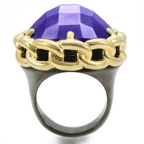 Gold+Ruthenium Brass Ring with Milky CZ  in Tanzanite Size 7