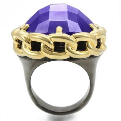 Gold+Ruthenium Brass Ring with Milky CZ  in Tanzanite Size 7