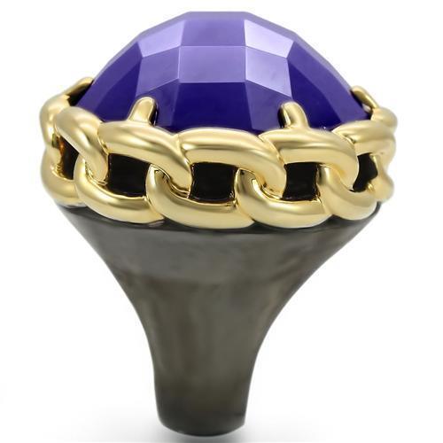 Gold+Ruthenium Brass Ring with Milky CZ  in Tanzanite Size 7