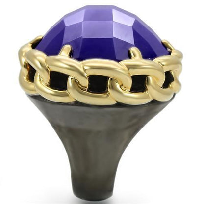 Gold+Ruthenium Brass Ring with Milky CZ  in Tanzanite Size 7