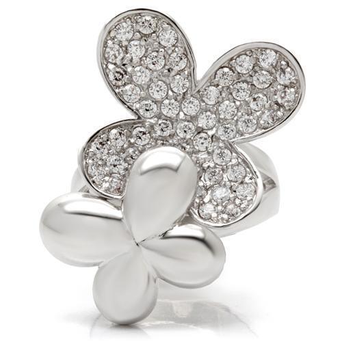 0W147 - Rhodium Brass Ring with AAA Grade CZ in Clear Size 6