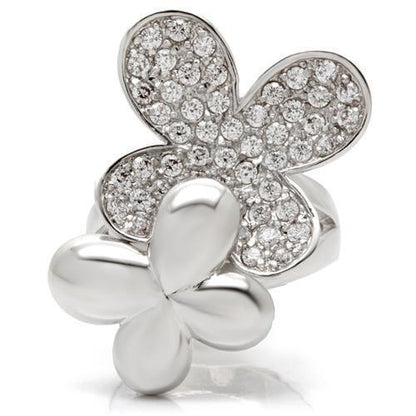 0W147 - Rhodium Brass Ring with AAA Grade CZ in Clear Size 6