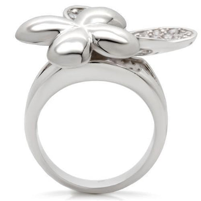 0W147 - Rhodium Brass Ring with AAA Grade CZ in Clear Size 6