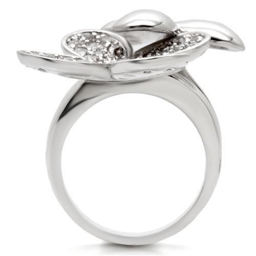 0W147 - Rhodium Brass Ring with AAA Grade CZ in Clear Size 6