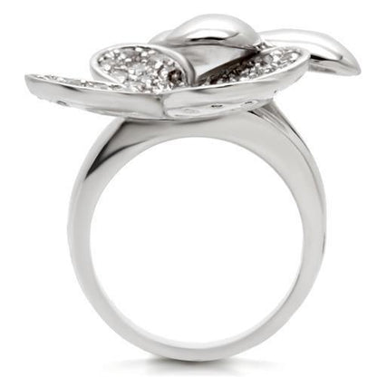 0W147 - Rhodium Brass Ring with AAA Grade CZ in Clear Size 6