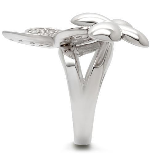 0W147 - Rhodium Brass Ring with AAA Grade CZ in Clear Size 6