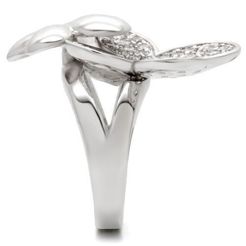 0W147 - Rhodium Brass Ring with AAA Grade CZ in Clear Size 6
