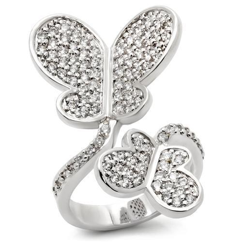 Rhodium Brass Ring with AAA Grade CZ  in Clear Size 5