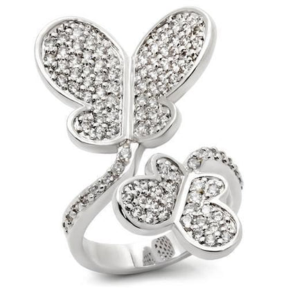 Rhodium Brass Ring with AAA Grade CZ  in Clear Size 5