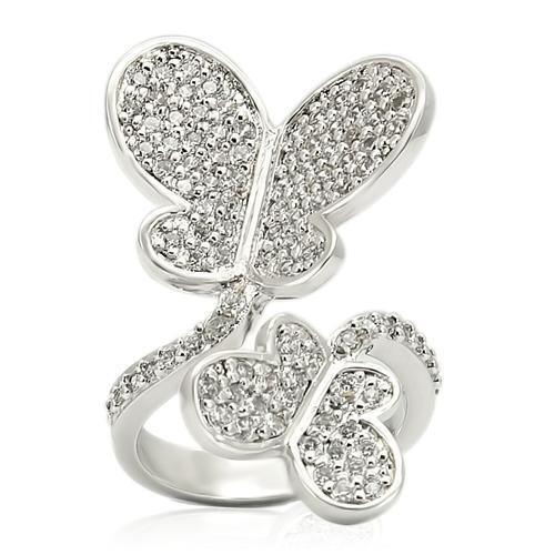 Rhodium Brass Ring with AAA Grade CZ  in Clear Size 5