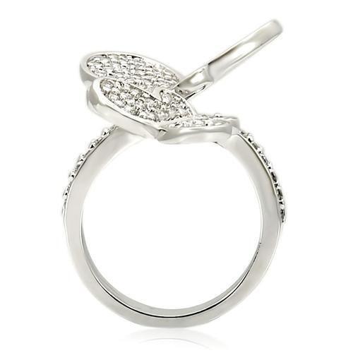 Rhodium Brass Ring with AAA Grade CZ  in Clear Size 5
