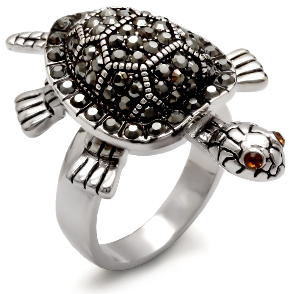 Rhodium Brass Ring with Top Grade Crystal  in Multi Color Size 6