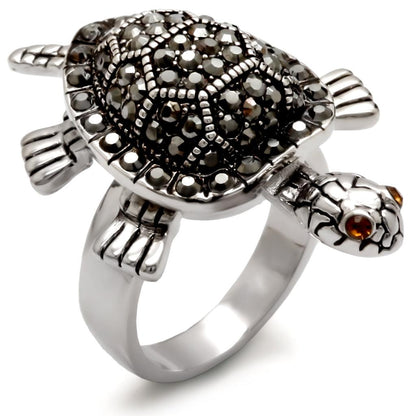 Rhodium Brass Ring with Top Grade Crystal  in Multi Color Size 6