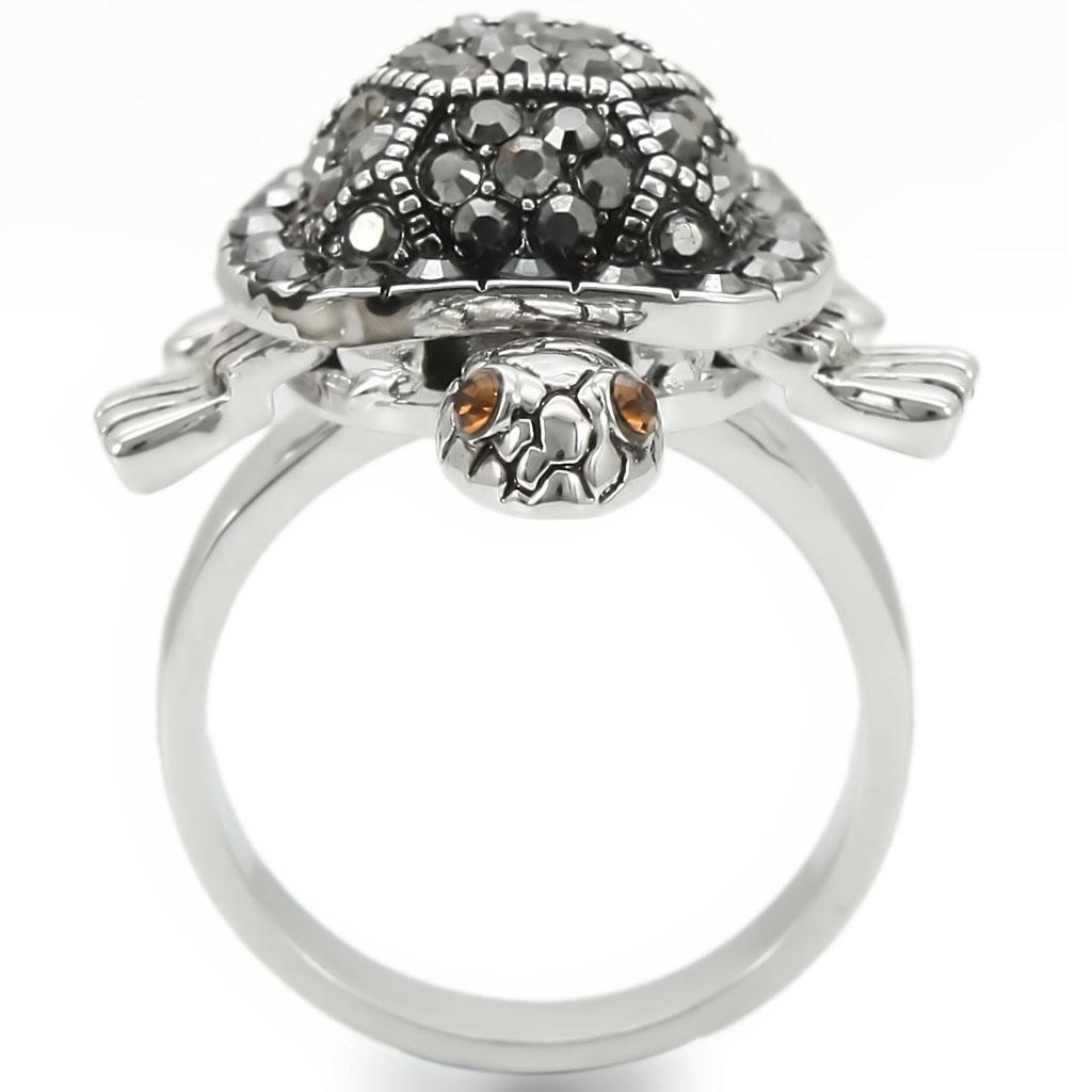 Rhodium Brass Ring with Top Grade Crystal  in Multi Color Size 6