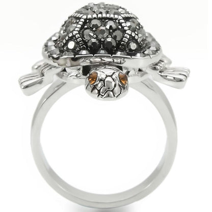 Rhodium Brass Ring with Top Grade Crystal  in Multi Color Size 6