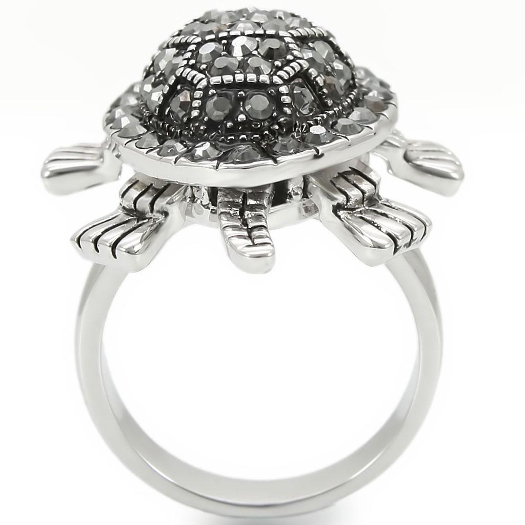 Rhodium Brass Ring with Top Grade Crystal  in Multi Color Size 6