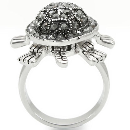 Rhodium Brass Ring with Top Grade Crystal  in Multi Color Size 6
