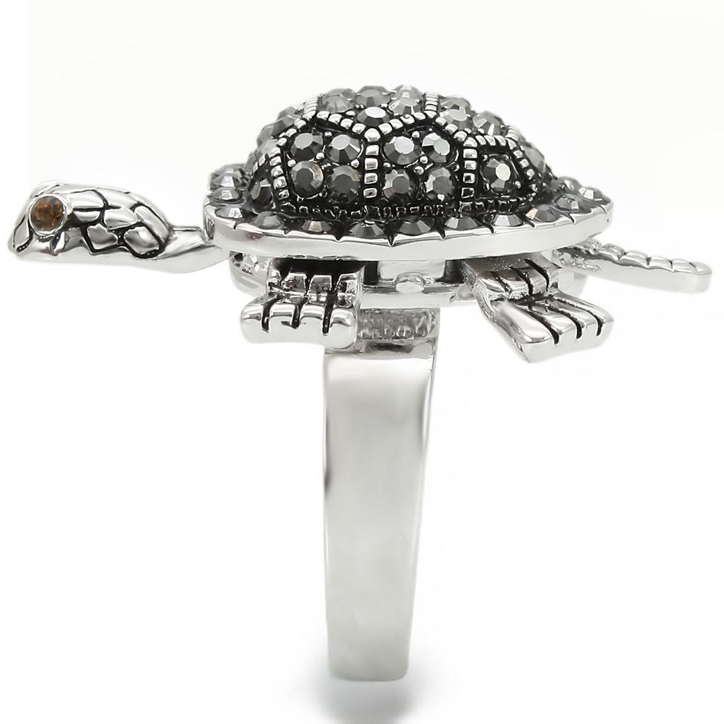 Rhodium Brass Ring with Top Grade Crystal  in Multi Color Size 6