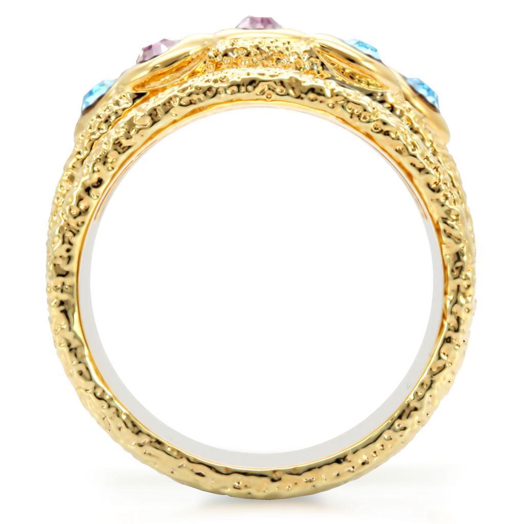 Gold Brass Ring with Top Grade Crystal in Multi Color