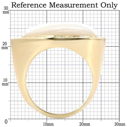 Gold Brass Ring with Synthetic Glass in White Size 7