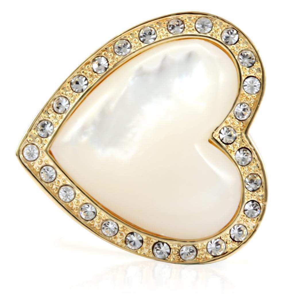 Gold Brass Ring with Synthetic Glass in White Size 7