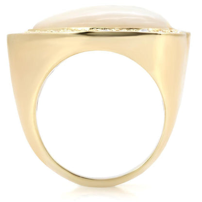 Gold Brass Ring with Synthetic Glass in White Size 7