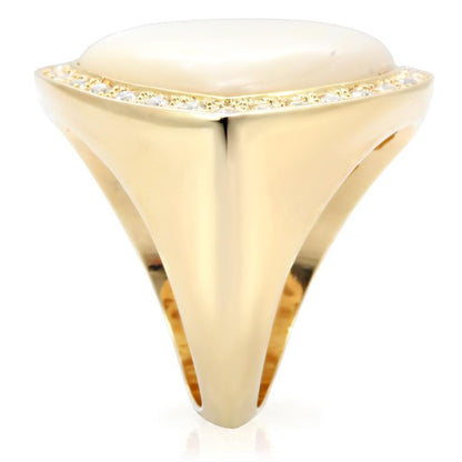 Gold Brass Ring with Synthetic Glass in White Size 7