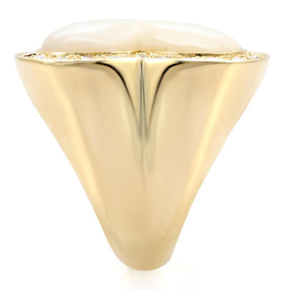 Gold Brass Ring with Synthetic Glass in White Size 7