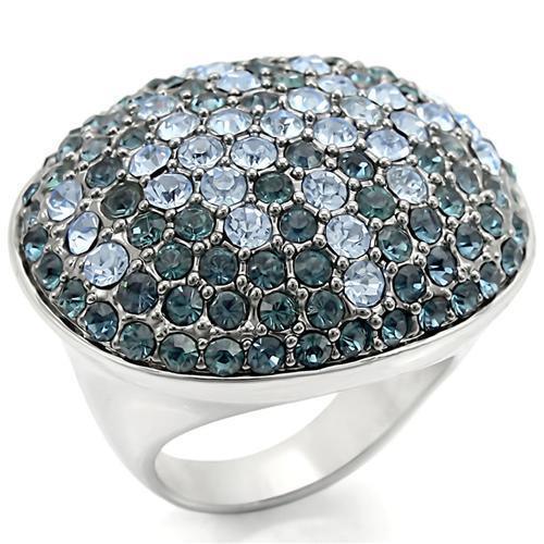 Rhodium + Ruthenium Brass Ring with Top Grade Crystal in Light Sapphire Size 5